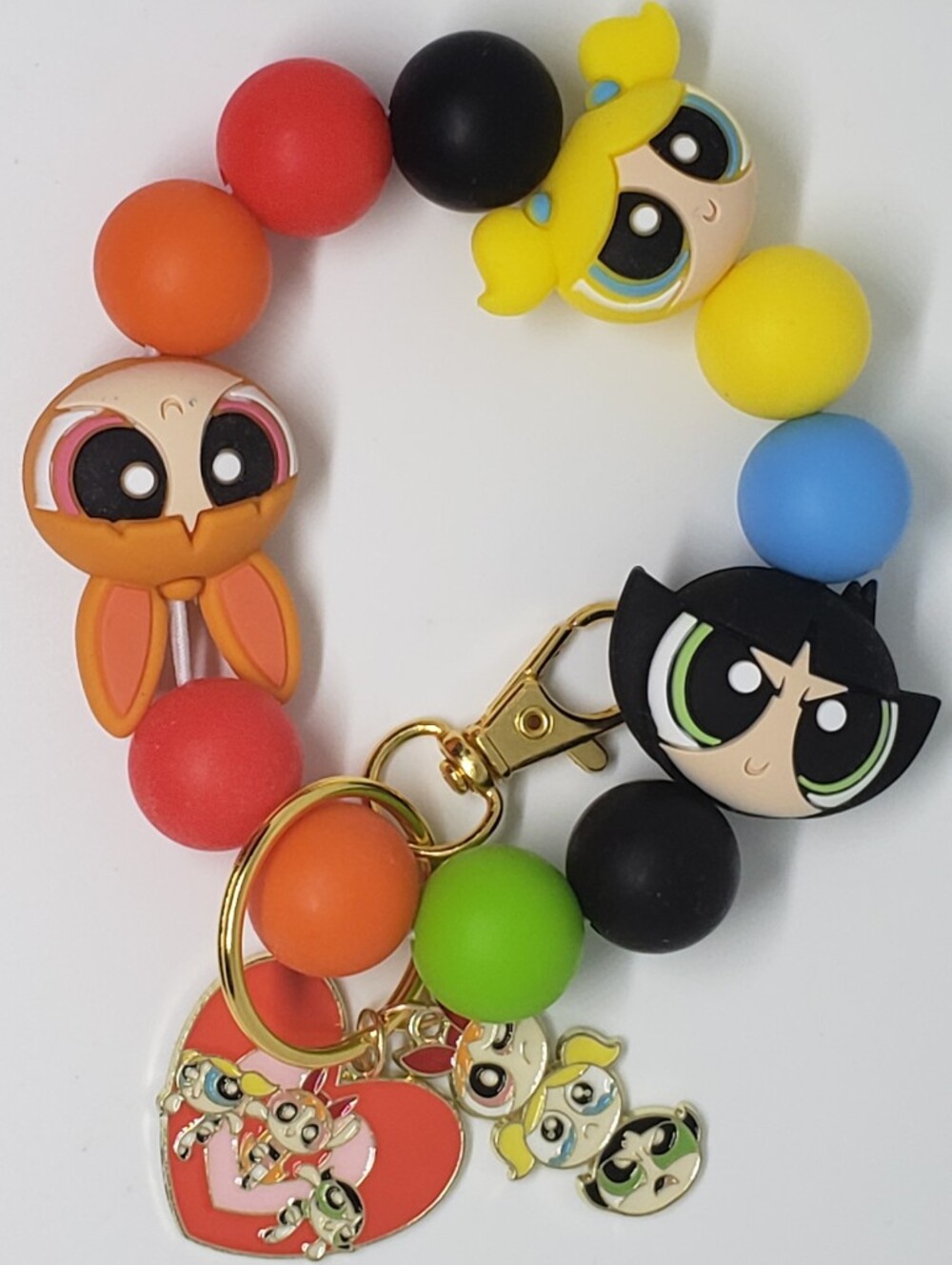 Handmade Silicone Focal Bead Powerpuff Girls Wristlet Keychain